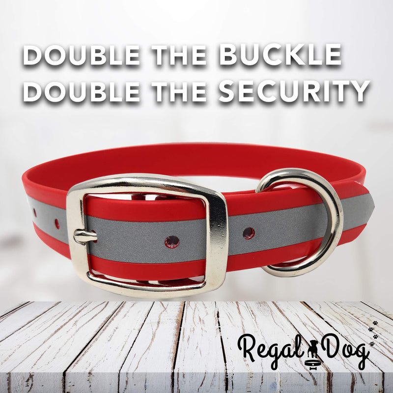 Regal Dog Products Large Red Reflective Dog Collar and Leash Set - Waterproof Biothane Dog Collar with Heavy Duty Double Buckle, D Ring & 5ft Leash - Other Size for Medium & Large Dog Large Collar and Leash - PawsPlanet Australia
