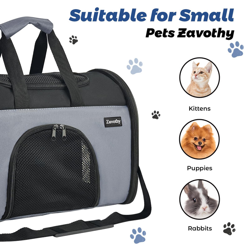 Zavothy Collapsible TSA Approved Pet Carrier for Cats & Dogs (Up to 15 Lbs, 16.54"x11.42"x9.84") – Soft-Sided Airline Travel Carrier, Grey Black Grey - PawsPlanet Australia