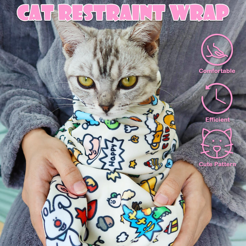 Cat Wrap for Cutting Nails Large Size 31.5in Self-Adhesive Cat Grooming Wrap Cat Nail Clipper Hammock Cat Restraint for Nail Clipping Cat Grooming Supplies(Under 18lbs) Cartoon under 18lbs, 31.5*31.5inch - PawsPlanet Australia