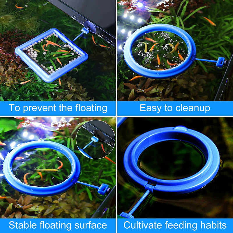 Fish Feeding Ring, 2 Pieces Fish Feeder Aquarium Fish Turtle Tank Accessories Food Feeder Circle for Guppy, Bettas, Goldfish, Turtle (Blue) Blue