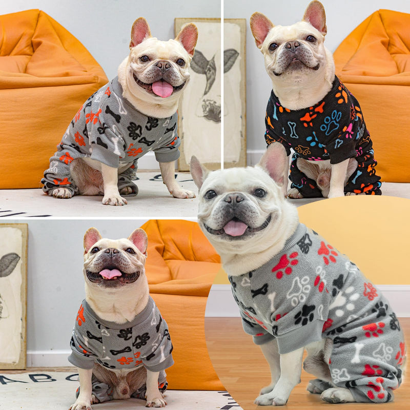 SCENEREAL Fleece Dog Pajamas for Small Medium Large Dogs, Warm Soft Puppy Jumpsuit, Adorable Bones Paw Print Pet Sweaters Clothes, Doggy Pjs Cat Coat for Boy Girl Grey(Bones & Paws) - PawsPlanet Australia