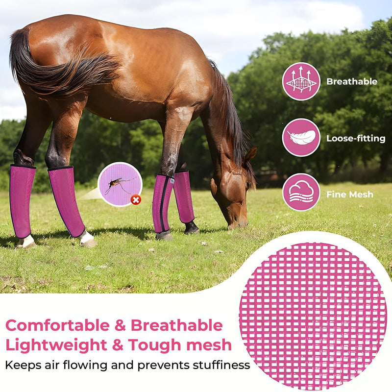 Mesh Horse Fly Boots Set of 4，Adjustable and Universal Loose Fitting & Non-Slip Horse Fly Leggings for Horses,Reduce Stressful Stomping (Pink) Pink - PawsPlanet Australia