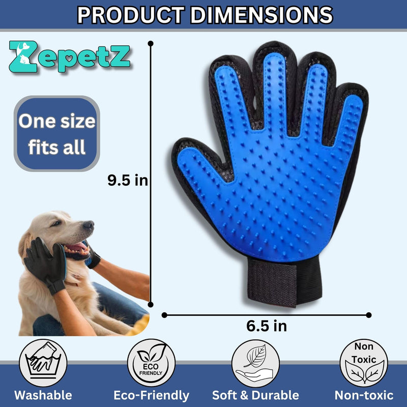 (Left hand) 1-Pack - Multi-Functional Pet Hair Remover Glove for Gentle Grooming, Bathing, and Massaging Dogs, Cats, and Horses – Perfect for Reducing Shedding - Blue - Only 1 left Hand included. - PawsPlanet Australia