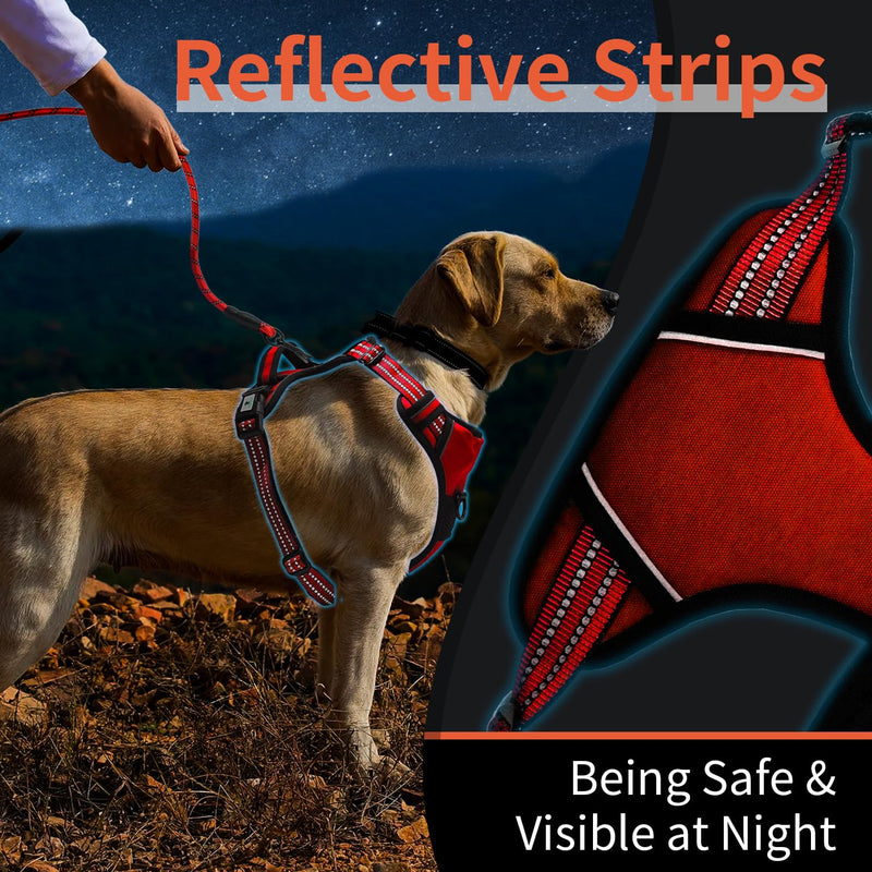 kazazoo Dog Harness, No-Pull Pet Breathable Harness, Adjustable Soft Padded Dog Vest with 2 Leash Clips, Reflective No-Choke Pet, Easy Control Handle for Large Dogs, Red, S - PawsPlanet Australia