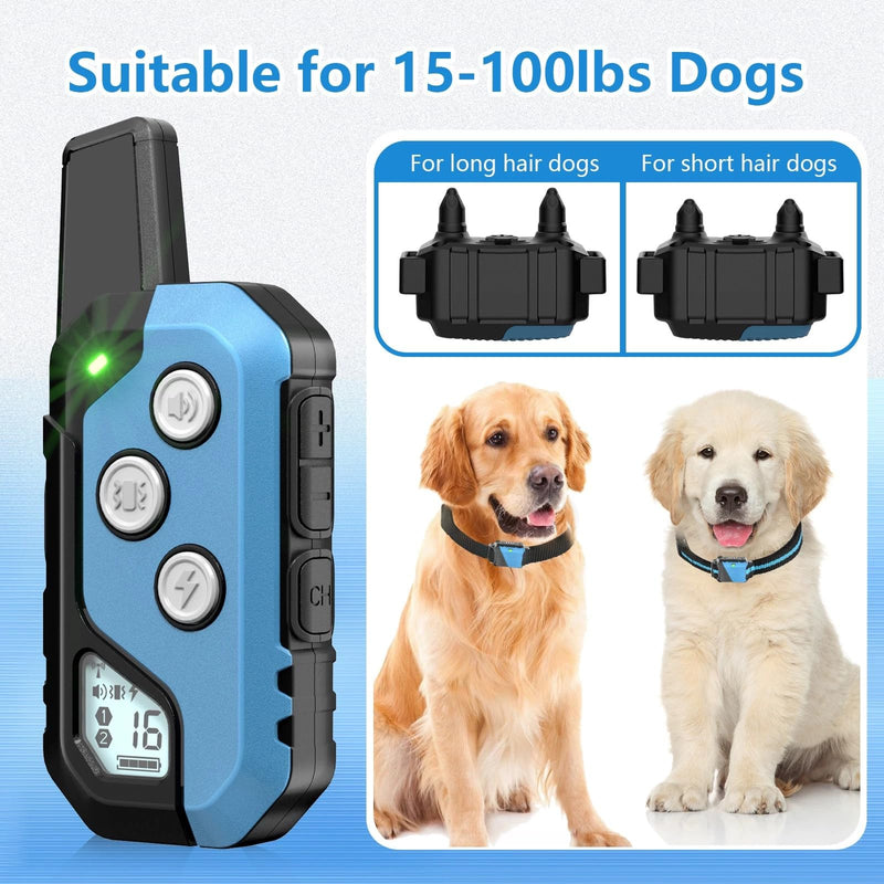 Shock Collar for Dogs, Dog Training Collar with Remote Control for 2 Dogs, 3 Training Modes with Beep, Vibration and Satic, Waterproof, Rechargeable E Collar for Large Medium Small Blue - PawsPlanet Australia