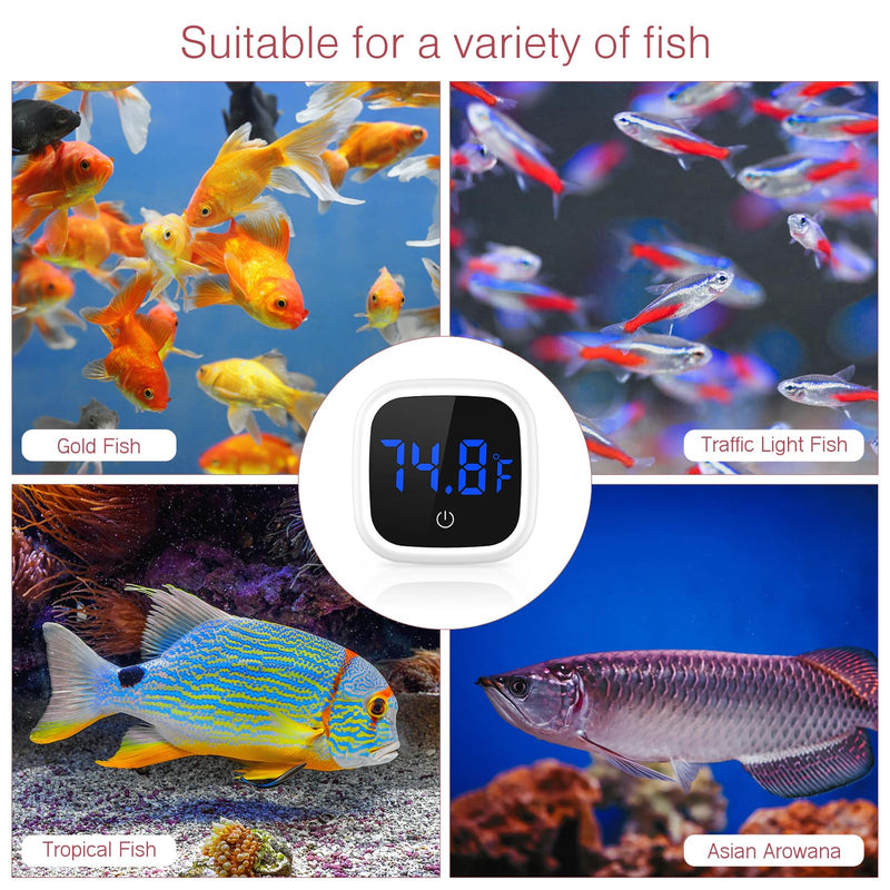 Digital Aquarium Thermometer, Stick-on Fish Tank Thermometer, Wireless Tank Temperature Sensor with LED Touch Screen, Battery, ℉, for Fresh Water, Tap Water, Marine Water 1 PCS White - PawsPlanet Australia