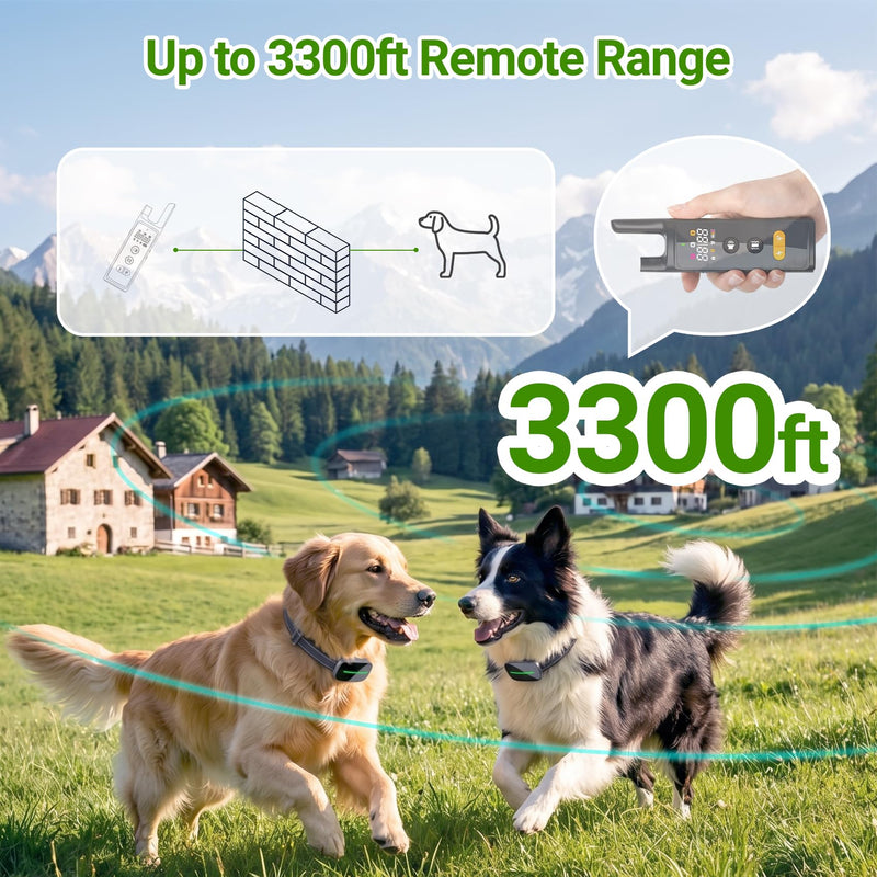 Dog Electric Collar with Remote, IP67 Waterproof Shock Collar for Dogs, 3300FT Range, 4 Training Modes Strong Shock, LED Light, Adjustable Collar Black-520