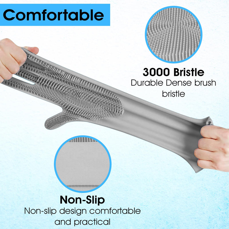 Pet Grooming Gloves - High-Density Silicone Gloves with Enhanced Five Finger Design for Massaging and Bathing Dogs and Cats (Grey) Gray - PawsPlanet Australia