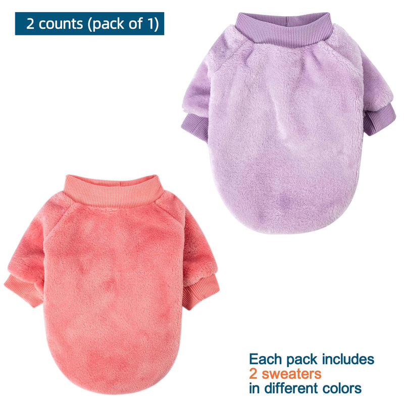 Dog Sweaters 2 Pack Clothes for Small Dogs Boy Girl XS Doggie Cat Shirts Winter Clothes Sweatshirt Puppy Coat Apparel (DarkPink-Lavender, Small) Darkpink-Lavender - PawsPlanet Australia