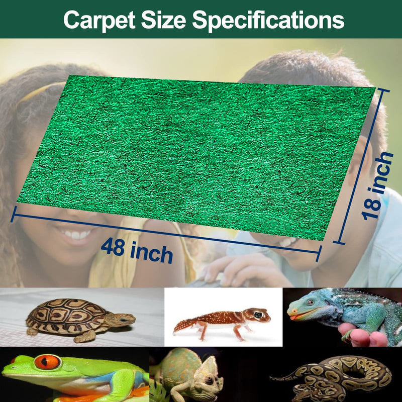 48" x 18" Reptile Carpet, Terrarium Liner Bedding Reptile Substrate Sand Mat for Cage Lizard Bearded Dragon Gecko Snake Tortoise Green