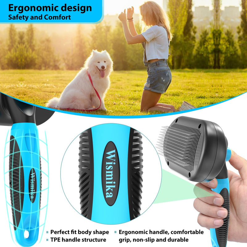 Dog Brush, Cat Brush, 2-in-1 Brush for Pet Care, Pet Hair Brush, Undercoat Brush for Dogs and Cats, Dog Comb, Fur Brush for Long Hair and Short Hair, Self-Cleaning Pet Brush (Blue) - PawsPlanet Australia