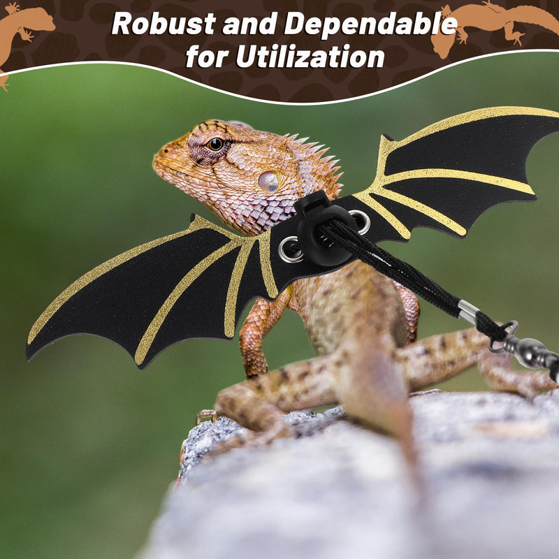 Bearded Dragon Leash and Harness Set, Adjustable Bearded Dragon Harness with 3 Size(S, M, L), Soft Lizard Reptile Leash with Gold Black Wing for BeardedDragon Lizard Reptiles - PawsPlanet Australia