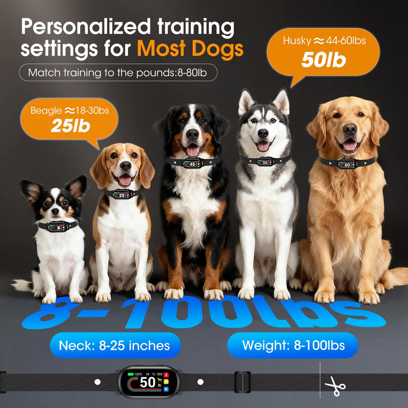 Smart Dog Bark Collar with Bark Counting for Small Medium Large Dogs 10-100lbs, Anti Barking Device with 4 Modes & 8 Levels, Adjustable Humane Training Collar for Effective Bark Control, Black - PawsPlanet Australia