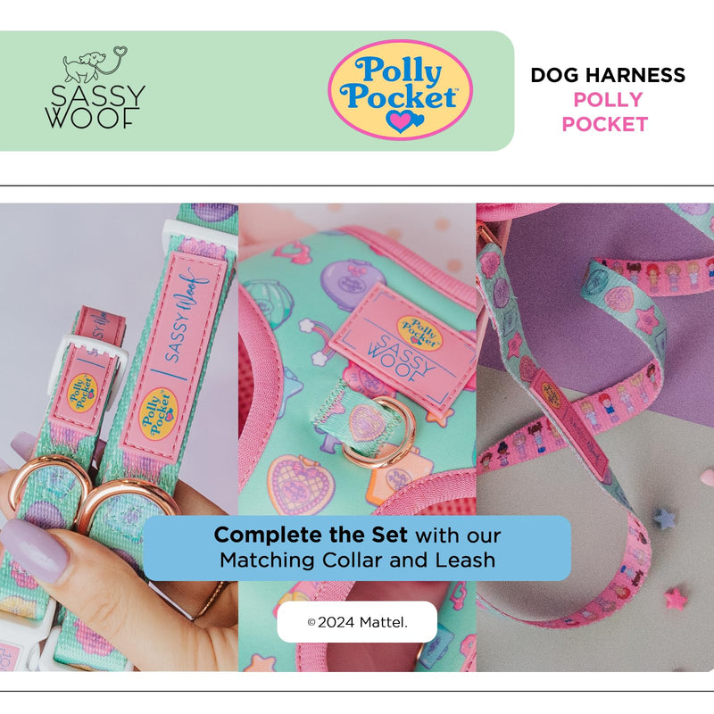 Sassy Woof Dog Adjustable Harness - Polly Pocket™ - L, Breathable Mesh, No Pull Design with Two D-Rings, Perfect for Large Dogs - Officially Licensed - PawsPlanet Australia