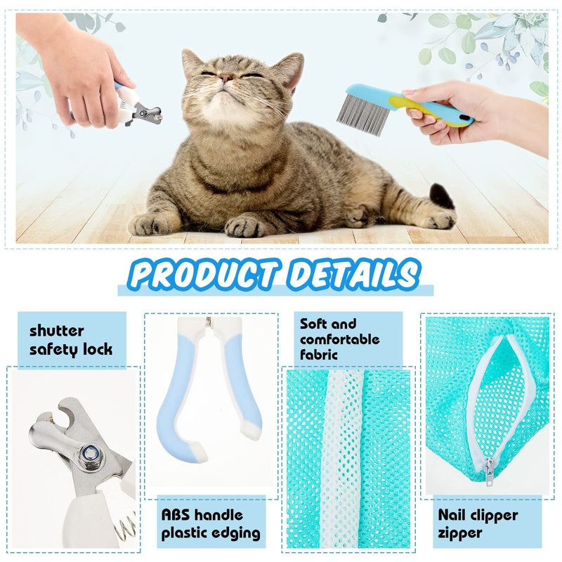 8 Pcs Cat Muzzle Set with Adjustable Cat Bathing Bag Breathable Clear Cat Muzzle Pet Grooming Brush Tick Remover Tool Nail Clipper Nail File for Pet Bathing Cleaning Trimming Grooming - PawsPlanet Australia