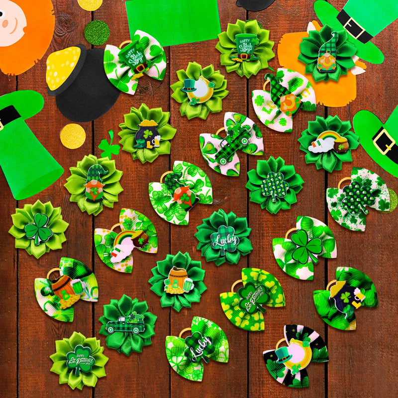 80pcs St.Patrick's Day Dog Bows, Holiday Pet Samll Dog Hair Grooming Bows with Rubber Bands, St.Patrick's Day Green Lucky Clover Element Dog Hair Bows for Dog Puppy Yorkie Hair Accessories - PawsPlanet Australia