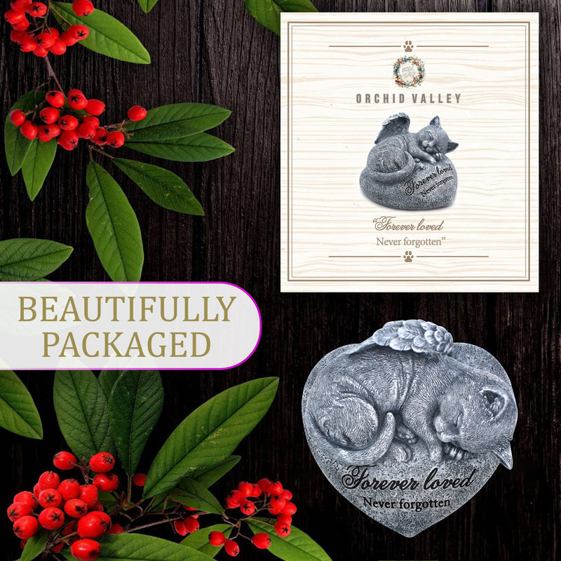 Cat Garden Statue - Pet Memorial Stone - Cat Grave Marker - Beautifully Packaged Memorial Gift, Headstones for Cats or Loss of Cat Sympathy Gift, Sleeping Cat Stepping Stone - PawsPlanet Australia
