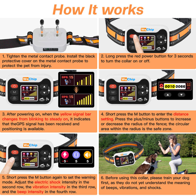 GPS Dog Collar Fence Orange- 3 Modes,GPS Dogs Fence 65-6560FT Wireless Boundary, 122H Rechargeable Battery,Waterproof for Lawns, Farms, Beaches & Walks.