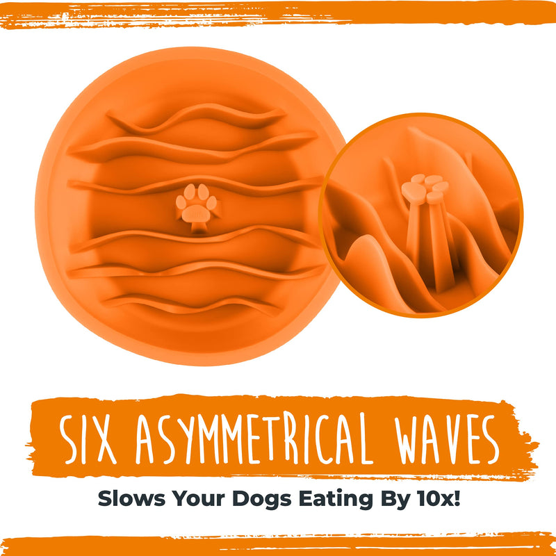 Mighty Paw Slow Feeder Dog Bowls | Interactive Dog Bowl Slow Feeder - Silicone Dog Puzzle Feeder Insert - Dog & Cat Slow Feeder Bowl - Medium Dog Slow Feeder Bowl for All Sized Breeds! (7" x 2") Orange - PawsPlanet Australia