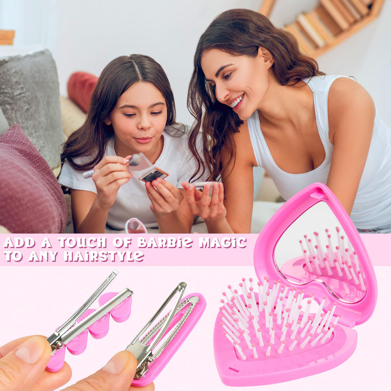 Barbie Hair Clips, Claw Clip & Folding Brush for Girls Teens Hair Accessories Dress Up, Pink Beauty Set, Cute Stuff, Gifts for Girls - PawsPlanet Australia