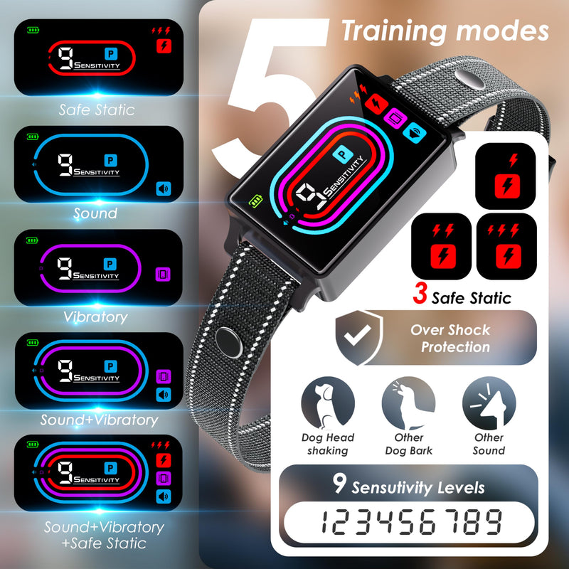 Dog Bark Collar 2 Pack, Smart Bark Collars for Dogs 5–130 lbs, Upgraded Anti Bark Training Collar with Beep, Vibration & Shock, 9 Sensitivity Levels, 5 Training Modes, Rechargeable & IPX7 Waterproof - PawsPlanet Australia
