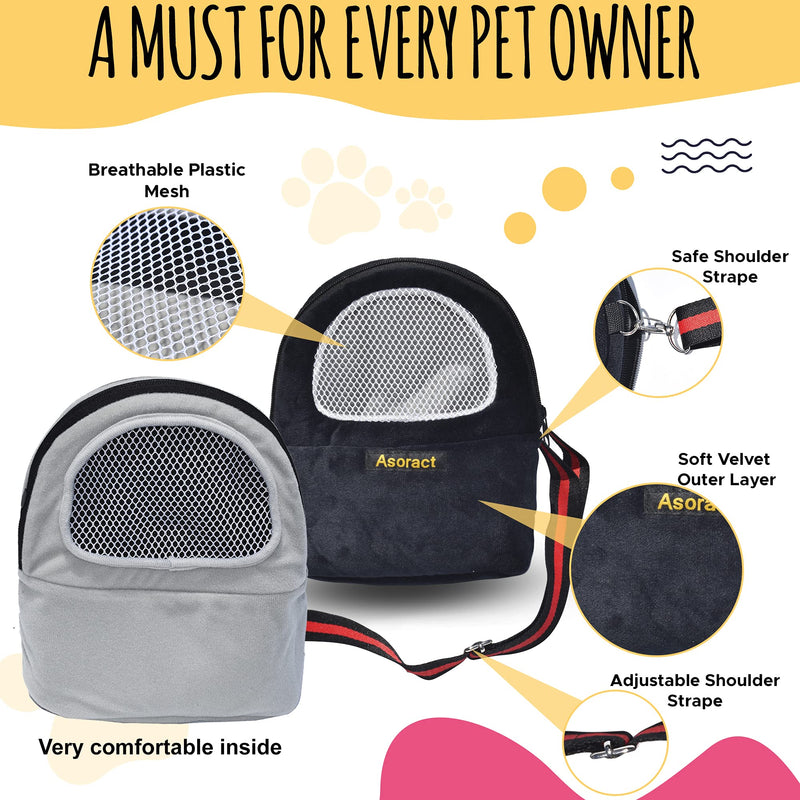 Hamster Carrier Bag, Upgraded Small Animal Bonding Soft Hedgehog Pouch Portable Outgoing Travel Bag with Adjustable Strap and Breathable Mesh for Squirrel Mice Sugar Glider Etc (Black, L) Black - PawsPlanet Australia
