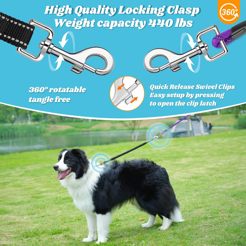 NTR Long Lead, Dog Training Lead with Upgrade Swivel Lockable Hook & Ergonomic Padded Handle, Reflective Bungee Cute Dog Leash, Purple, 10ft*3/8'' 10ft*3/8"