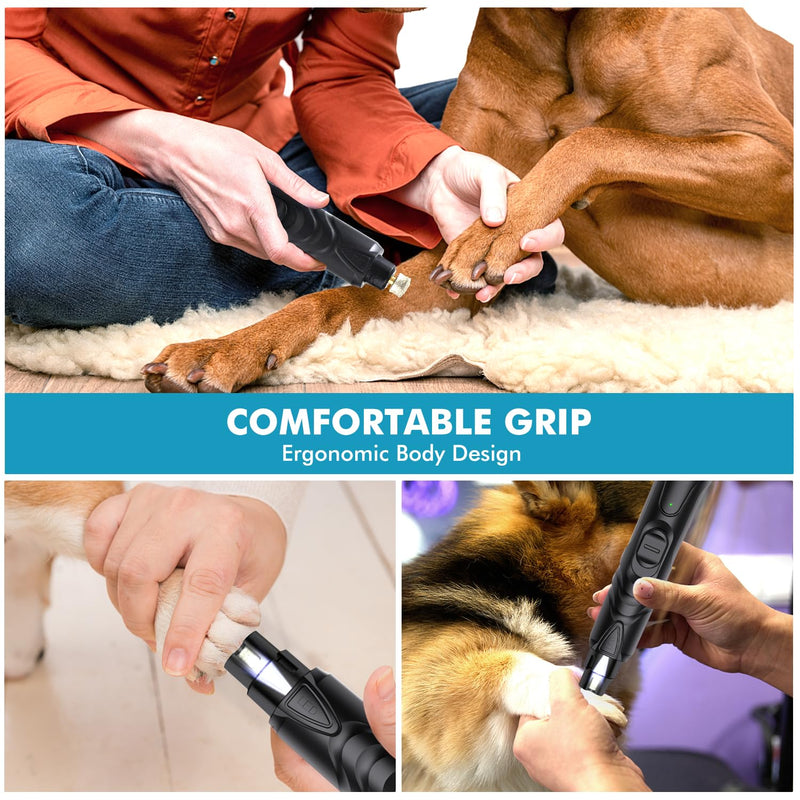 Pet Dog Nail Grinder, Professional Pet Nail Grinder Low Noise, 2-Speed Mode Dog Claw Grinder Pet Nail Trimmer with LED Light, for Small Medium Large Breed Dog and Cat (Black) - PawsPlanet Australia