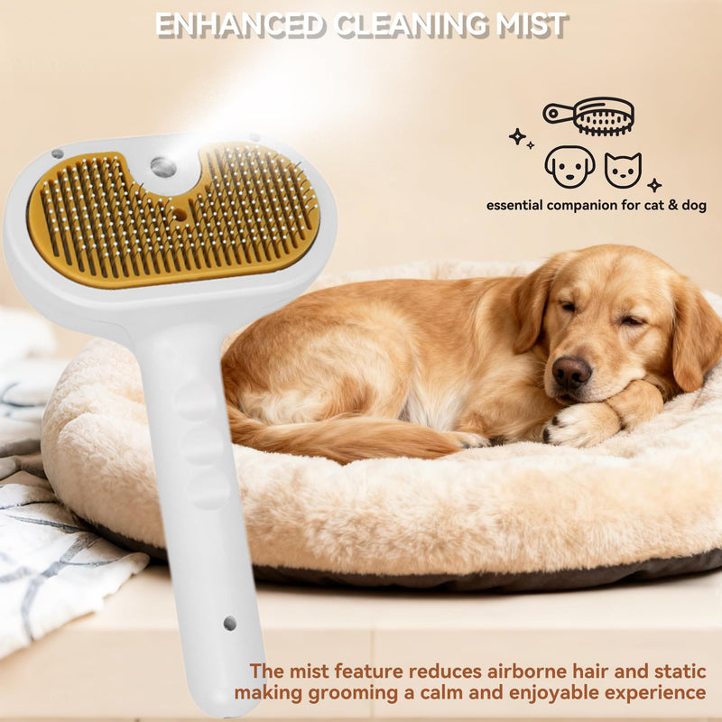 Dog Steam Brush 3-in-1 Spray Bath Brush for Dog and Cat, Pet Hair Removal Comb for Long & Short Haired Pets, Self Cleaning Grooming Brush Yellow 1 Shampoo Pets Brush & 1 Shampoo