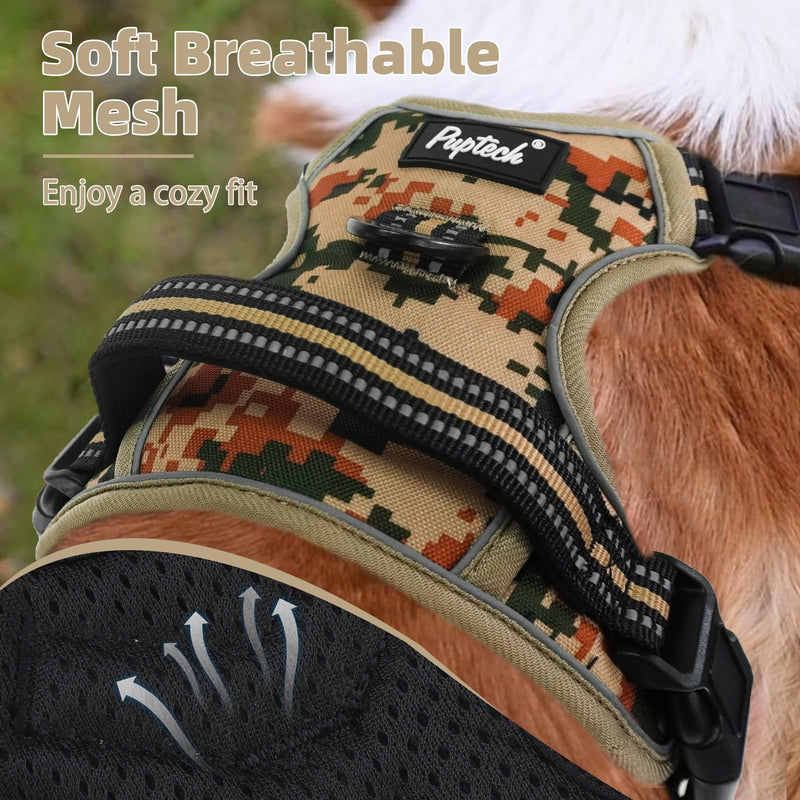 PUPTECK No Pull Tactical Dog Harness Medium Sized, Adjustable Reflective Dog Harness with Handle Easy Control, Comfortable Soft Padded Pet Vest Harness for Medium Dogs, Camouflage M - PawsPlanet Australia