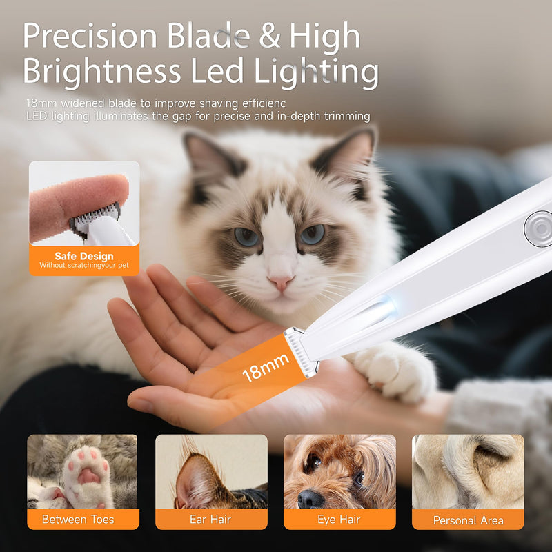 Upgraded Adjustable Speed Pet Trimmer with LED Light, Rechargeable, Waterproof, Low Noise, Portable, Pet Dog and Cat Hair Grooming Trimmer for Trimming Hair Around Pet Paws, Ears, Eyes, and Buttocks
