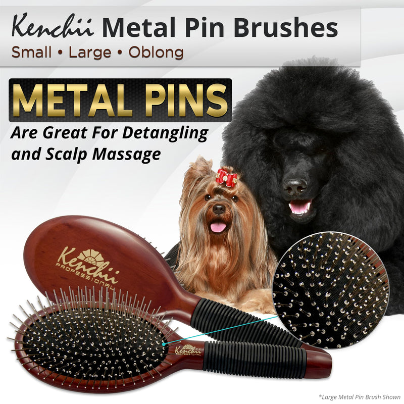 Kenchii Pet Grooming Metal Pin Brush for Dogs and Cats, Solid Wood Handle, Non Slip Grip, Detangling and Shedding Brush for Long or Short Haired Pets, Size Small - PawsPlanet Australia