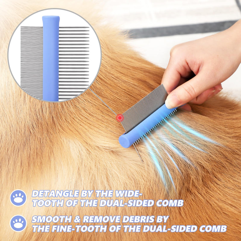 Dematting Comb for Dogs Poodle Doodle, Dematting Rake & Detangling Dual-Sided Comb Tool for Long Curly Haired Poodle Doodle Goldendoodles & Any Mix, Grooming Brush Kit for Removing Mats and Tangles Blue - PawsPlanet Australia