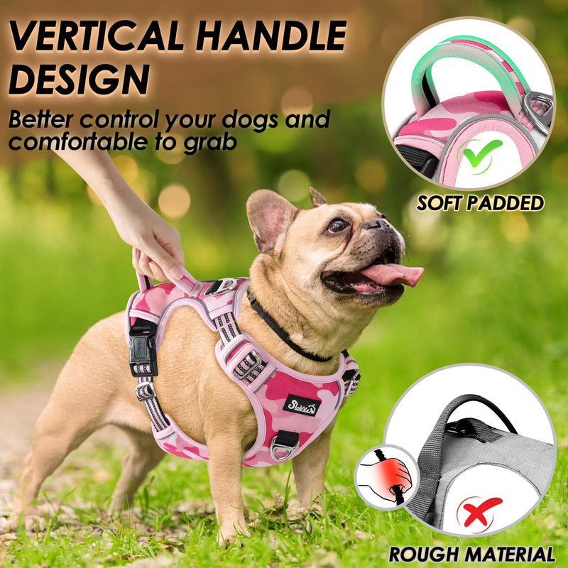 Dog Harness Large Dog, Anti Pull Adjustable Heavy Duty Pet Vest with 2 Clips, Easy Control Escape Proof Puppy Harness with Soft Padded Handle Reflective for Outdoor Training Walking, XL Camo Pink XL(Neck: 55-83cm, Chest: 50-94cm) - PawsPlanet Australia