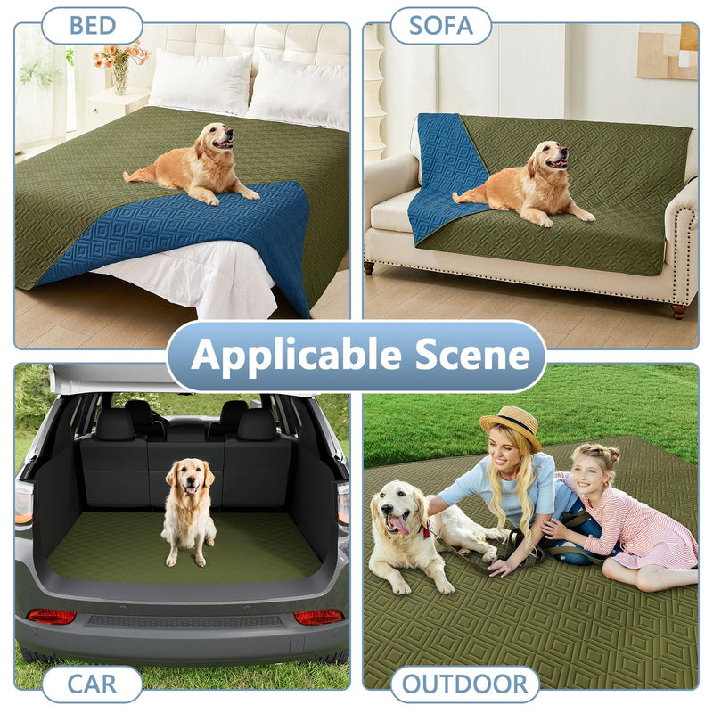 hyha Waterproof Dog Bed Blanket, Soft Pet Blankets 30x53 Inch and 82x102 Inch in Green/Navy Blue, 2 Item Bundle - PawsPlanet Australia