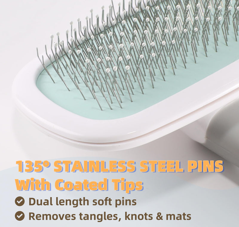 360°Rotating Dog and Cat Brush with Coated Tips and Soft Pins in 2 Length Gentle Slicker Brush for Small Dogs Puppies Yorkies Poodles Removes Loose Fur - PawsPlanet Australia