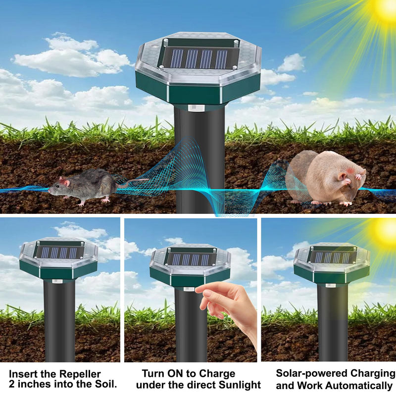 10 Pack Mole Repellent Solar Powered Snake Repellent for Yard- Ultrasonic Pest Repeller Gopher Rodent Rat Mouse Groundhog Skunk Chipmunk Vole Remover for Lawns Garden Yard Outside(10) 10