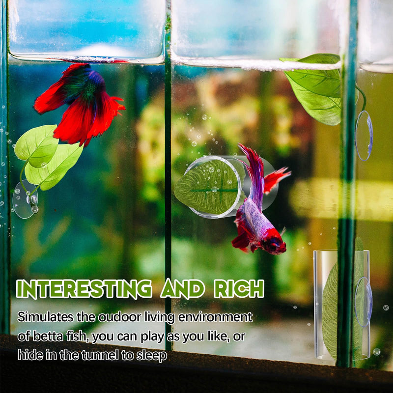 6 Pcs Betta Fish Acrylic Tube Tunnel Hollow Betta Fish Cave with Betta Fish Leaf Pad Betta Fish Tank Accessories for Aquarium Decor Fish Tank Accessories Decorations Shrimp Hideout Design Tube - PawsPlanet Australia