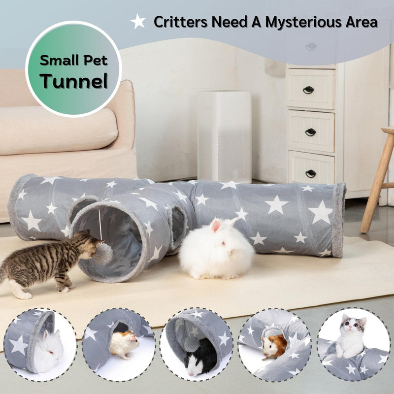 JanYoo Bunny Tunnel Rabbit Hideout Bunny Toys for Rabbits Accessories Guinea Pig Ferret Kitty 3 Ways Collapsible Tunnels Grey - PawsPlanet Australia
