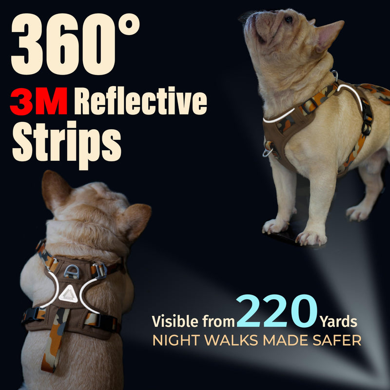 No Pull Dog Harness with Front & Back D-Rings,Water-Repellent 600D Oxford Fabric for Hiking,Training,Walking,Reflective Adjustable Vest,Lightweight Hardware Fit for Small Sized Dogs,Camo Orange XS XS (Chest 12’’-18’’) Camo Orange - PawsPlanet Australia