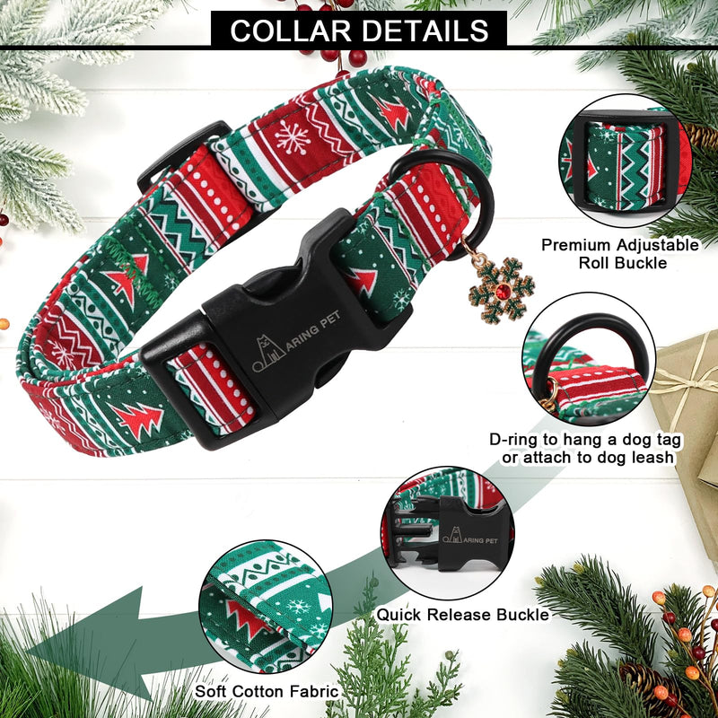 ARING PET Christmas Dog Collar, Cute Red Green Folk Cotton Pet Collars with Quick Release Buckle for Puppy Small Medium Large Boy Girl Dogs-L Christmas-Folk - PawsPlanet Australia