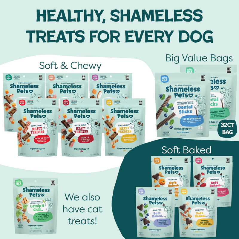 Shameless Pets Dental Chews for Dogs, Variety (4-Pack) - Natural Dog Teeth Cleaning Treats with Fresh Breath Benefits | Grain-Free Dental Sticks for Small, Medium & Large Dogs Variety Pack 7.2 Ounce (Pack of 4) - PawsPlanet Australia