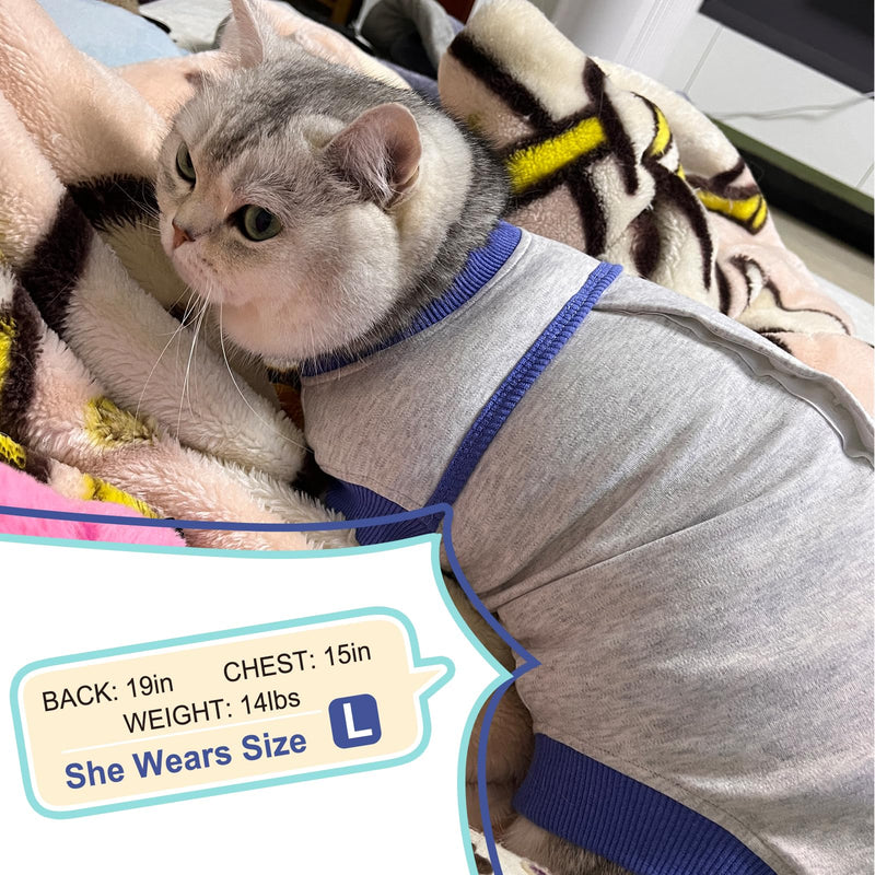 FUAMEY Cat Recovery Suit,Female Cat Spay Suit Kitten Surgery Onesie Cat Bodysuit Alternative to Cone Collars,Preventing Cats from Licking Abdominal Wounds Skin Protector Weaning Clothes Grey M M(back: 14in) - PawsPlanet Australia