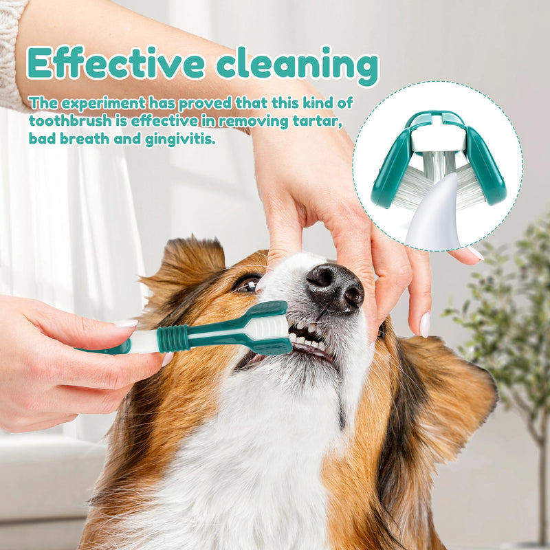 Dog Toothbrush Set, 8TL Dog Toothbrush with Triple Head & Finger Toothbrush, Multi-Angle Dental Cleaning Set for Small, Medium, and Large Dogs and Pets