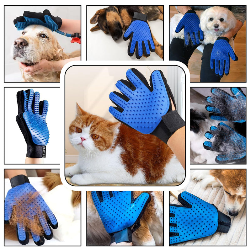Blue Pet Hair Remover Gloves - 1 Pair, Pet Grooming Gloves | Cat Hair Remover | Gentle Deshedding Brushes for Dogs, Cats & Horses | Dog Washing Gloves - PawsPlanet Australia