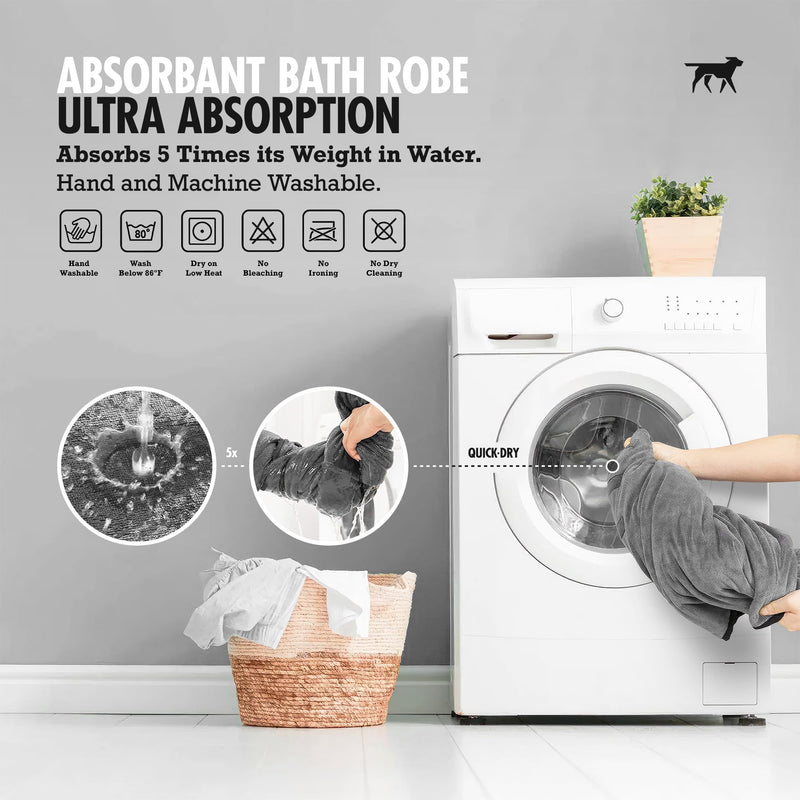 Tuff Pupper Fast Drying Dog Bath Robe | 800 GSM Plush Dog Towel Bathrobe/Dressing Gown | Super Absorbent Pet/Puppy Bathrobe | Adjustable Hood & Belly Strap | Super Soft | Fast Drying (XL, Gray) X-Large - PawsPlanet Australia