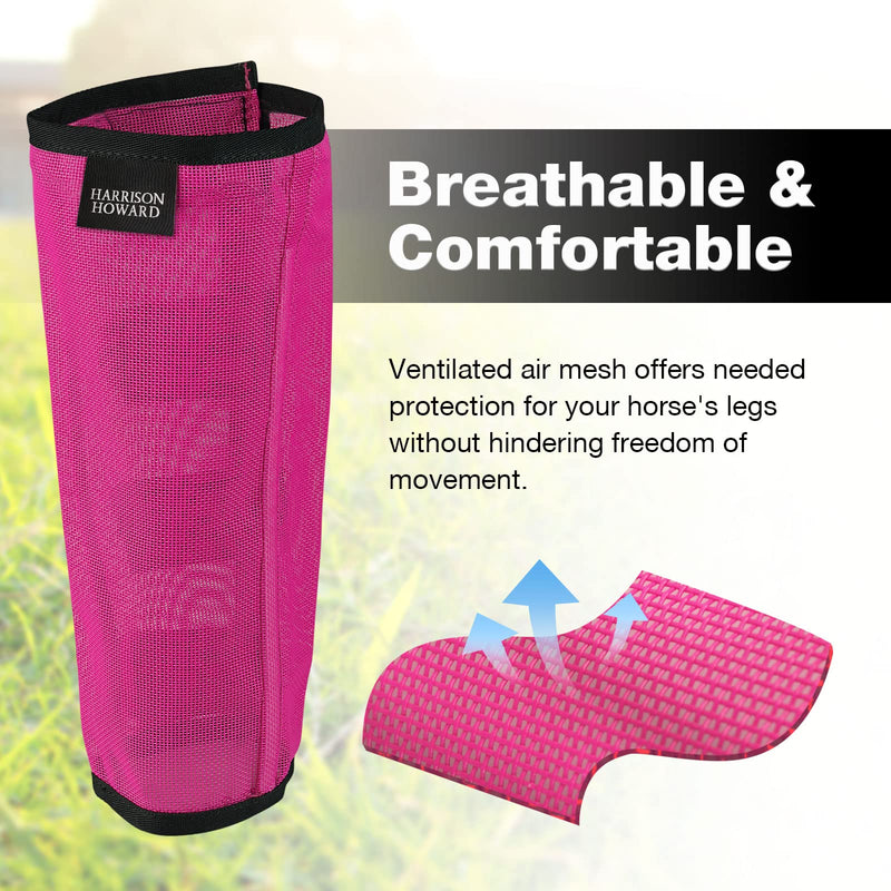 Harrison Howard Loose Fitting Fly Boots UV-Protective Extra Tough Mesh Ventilated Four Fasteners Stay-on Design Protect Horse Legs & Stomp-Reducing Set of 4 Magenta Large - PawsPlanet Australia