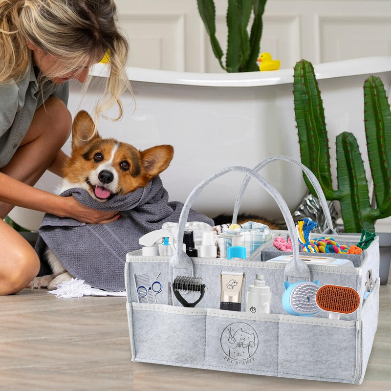Felt Pet Dog Grooming Bag,Dog Storage Organizer for Grooming Supplies,Portable Tote Organizer for Pet Stuff,Ideal for Dog Cat Toys,Blanket, Shampoo,Trimmer,Clipper,Combo,Brush - PawsPlanet Australia