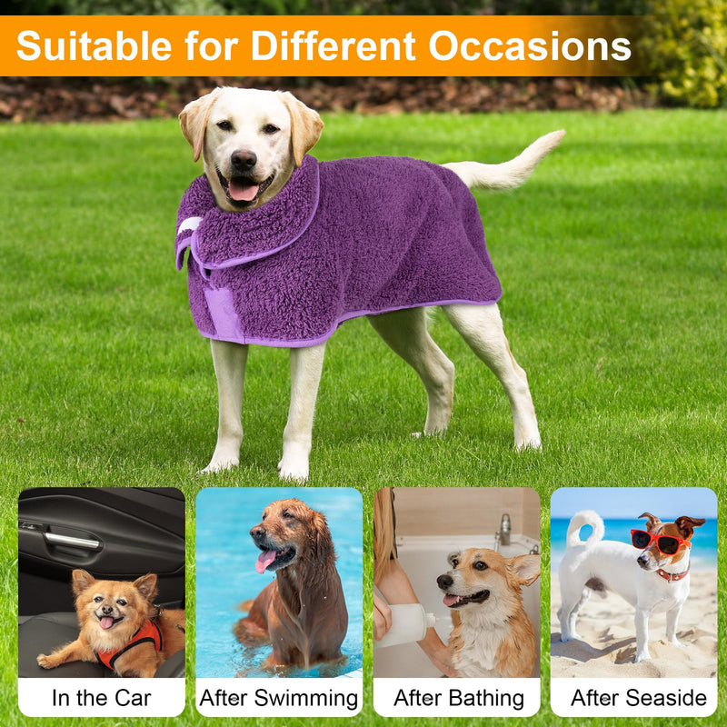 Dog Bathrobe Super Absorbent Dog Towels for Drying Dogs Large Quick Drying Dog Robes for After Bath Soft Dog Drying Towel Adjustable Dog Drying Coat to Keep Dog Warm(S-XXL) X-Large Purple - PawsPlanet Australia