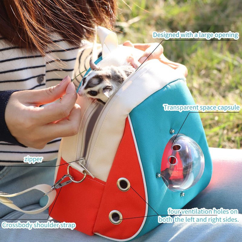 Small pet Carrier with Breathable Design Featuring Shoulder Straps and Panoramic Windows, Suitable for Hamsters, Rats, Squirrel, Sugar Gliders, Birds(Color Blocking) Color blocking - PawsPlanet Australia